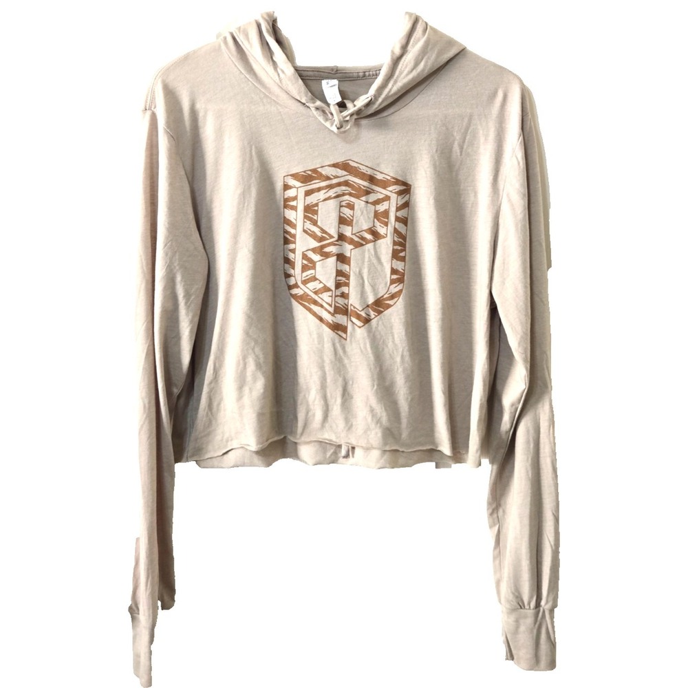 Born Primitive Cropped Tee Raw Edge Hoodie Women's M Beige/Carmel NWT